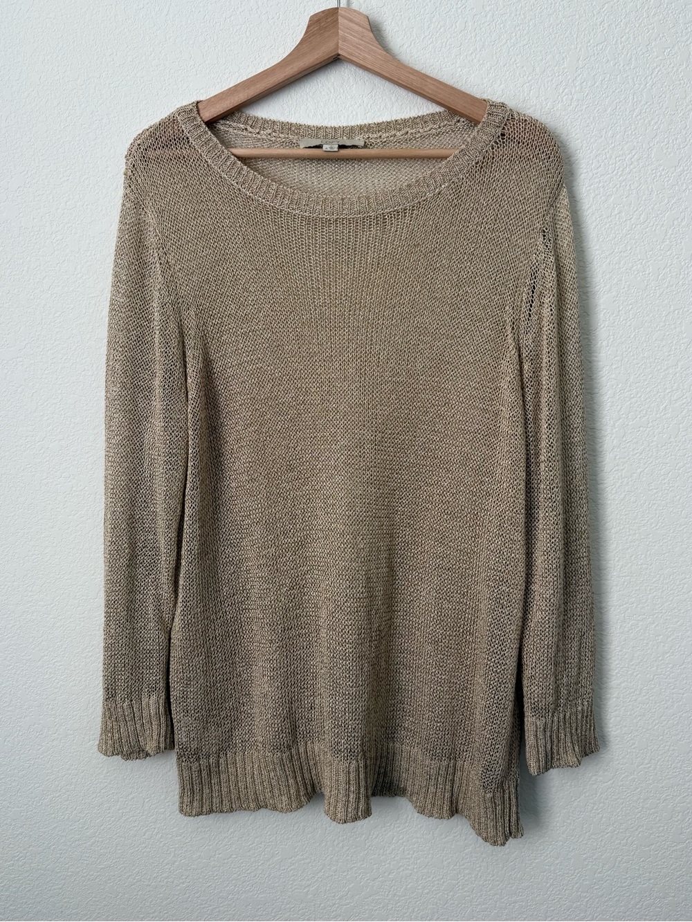 Loft Shimmer Stitch Crewneck Sweater in Light Beige